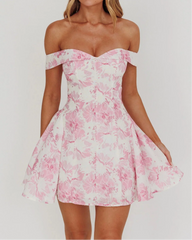 Courting Off-Shoulder Mini Dress Floral Pink