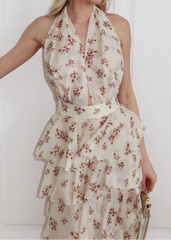 Halter Floral Tiered Ruffle Maxi Dress