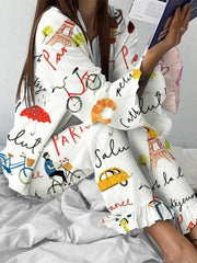 Women's Paris Travel Pink Pajama Set