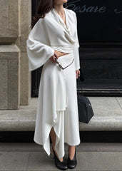 Cowl Neck Asymmetric Draped Skirt Set
