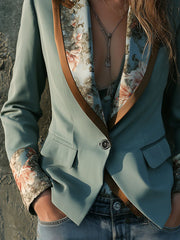 Bohemian Retro Oil Painting Print One Button Blazer