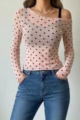 Polka Dot Cold Shoulder Long Sleeve Top