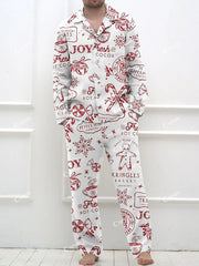 Men's Retro Christmas Print Long Sleeve Pants Pajama Set