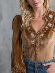 Vintage Embroidered Lace Velvet Blouse