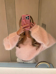 One shoulder furry sweater