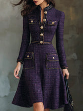Vintage Buttons Chanel Style Tweed Midi Dress