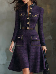 Vintage Buttons Chanel Style Tweed Midi Dress