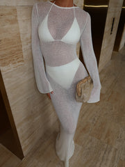 Sheer Knit Long Sleeve Maxi Dress