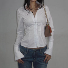 Bohemian Style Fitted Flare Sleeve Shirt
