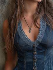 Vintage Lace Trim Denim Vest