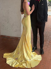 Strapless Floral Sequin Mermaid Gown
