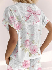 Ladies Pink Bow Flower Lounge Suit