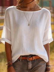 White Medium Sleeve Blouse - Elegant Casual Top