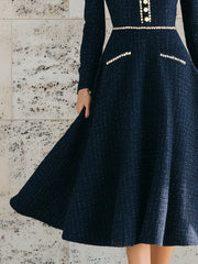 Vintage Chanel Style Contrasting Trim Tweed Midi Dress
