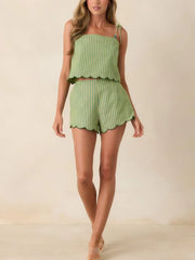 Striped Scallop Hem Cami Top & Shorts Set