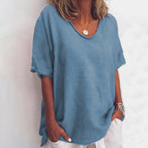 Solid color V-neck short-sleeved plus size women's T-shirt
