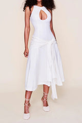 Halter Cutout Waist Tie Irregular Midi Dress