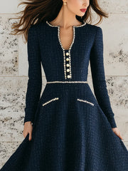 Vintage Chanel Style Contrasting Trim Tweed Midi Dress