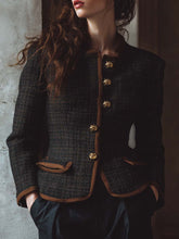 Vintage-Inspired Tweed Jacket With Contrast Trim And Gold Buttons
