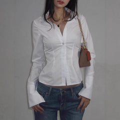 Bohemian Style Fitted Flare Sleeve Shirt