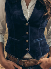 Western Charm Dark Navy Faux Suede Vest