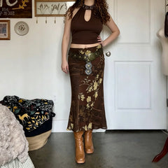 Bohemian Vintage Floral Paisley Patchwork Chiffon Maxi Skirt