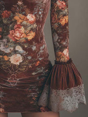 Vintage Floral Velvet Lace Mini Dress