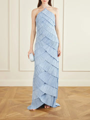 Ethereal Skies Tiered Halter Maxi Dress