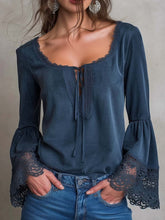 Vintage Lace-trimmed Polyester Suede Blouse