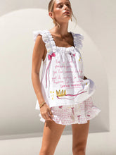 Loving Yourself Print Ruffled Trim Short Tank Top Shorts Pajama Set