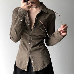 Bohemian Western Fitted Double-Pocket Long Sleeve Shirt
