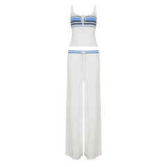 Bohemian Striped Color-Block Knit Cami & Wide-Leg Pants Set