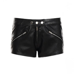 Low-Rise PU Leather Three-Button Zipper Detail Hot Pants