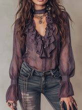 Vintage Paisley Print Ruffled Collar Chiffon Blouse