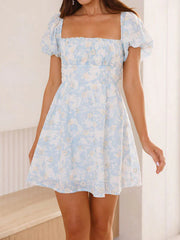 Square neck puff sleeves mini dress