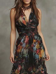 Bohemian Multicolor Abstract Chiffon Tiered Maxi Dress