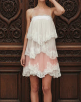 Ivory Blush Lace Tiered Criss-Cross Back Mini Dress