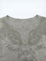 Bohemian Style Embroidered Gray Long-sleeved T-shirt