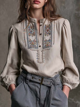 Vintage Embroidered Boho Linen Blouse