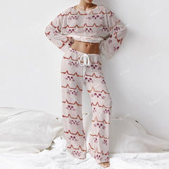 Women's Cartoon Cat Long Sleeve Cotton Homewear Set