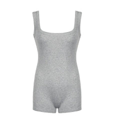 Square Neck Ribbed Form-Fitting Sleeveless Romper