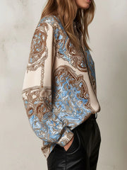 Vintage Baroque Pattern Print Satin Button-Down Shirt