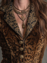 Vintage Leopard Print Gold Velvet Patchwork Vest