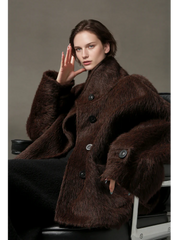 Alpaca Wool Biker Jacket for Women – Stand Collar Suoli Alpaca Coat with Luxe Textured Finish, Winter Chic Outerwear