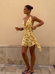 Cowl neck polka dot mini dress
