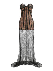 Sexy Lace Tube Top Slightly See-through Waist Hip Dress