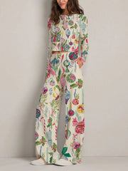 Colordate Women's Christmas Ornaments Print Long Sleeve Suit