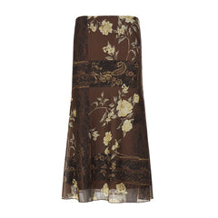Bohemian Vintage Floral Paisley Patchwork Chiffon Maxi Skirt