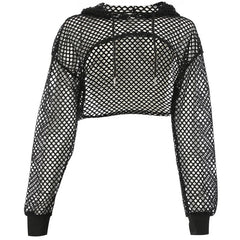 Bohemian Fishnet Mesh Cropped Hooded Cover-Up