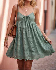 Eyelet Lace Babydoll Mini Dress